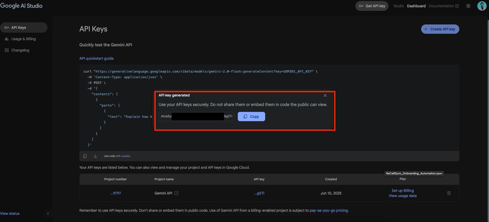Copy Gemini API